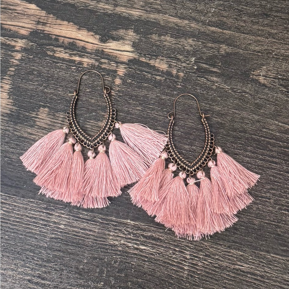 Elegant Pink Tassel Earrings